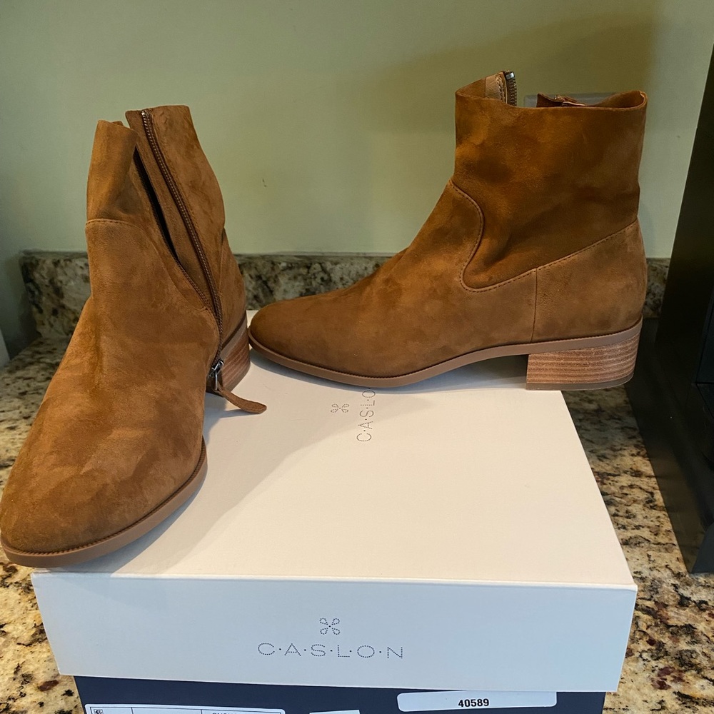 New suede ankle boots.  Camel.  Size 8.